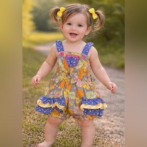 Matilda Jane Baby Girl Floral Ruffle Romper | 6-12 Months | Pink Buttons